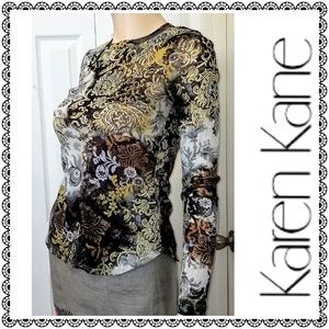 {Karen Kane} multicolor print semi-sheer top sz SP